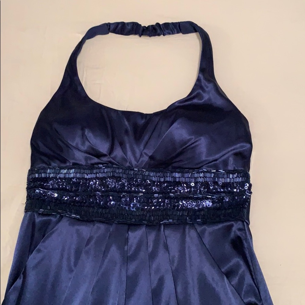 Navy Blue Beaded Semiformal Cocktail Dress